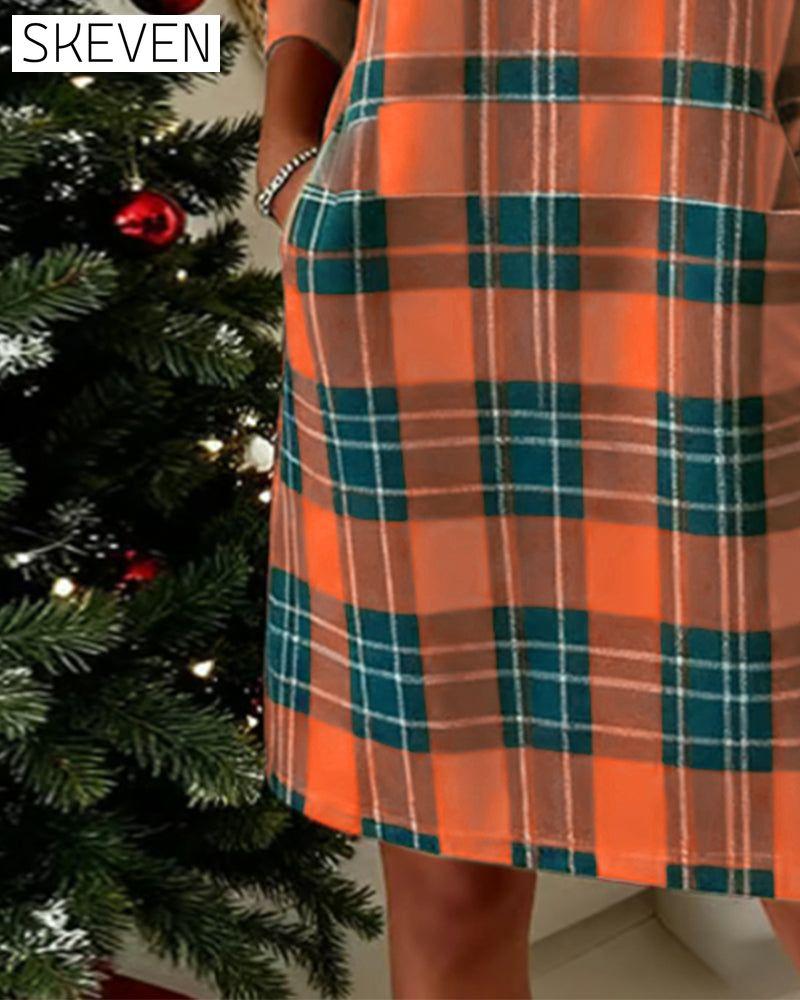 Long-Sleeved Plaid Sweatshirt Dress