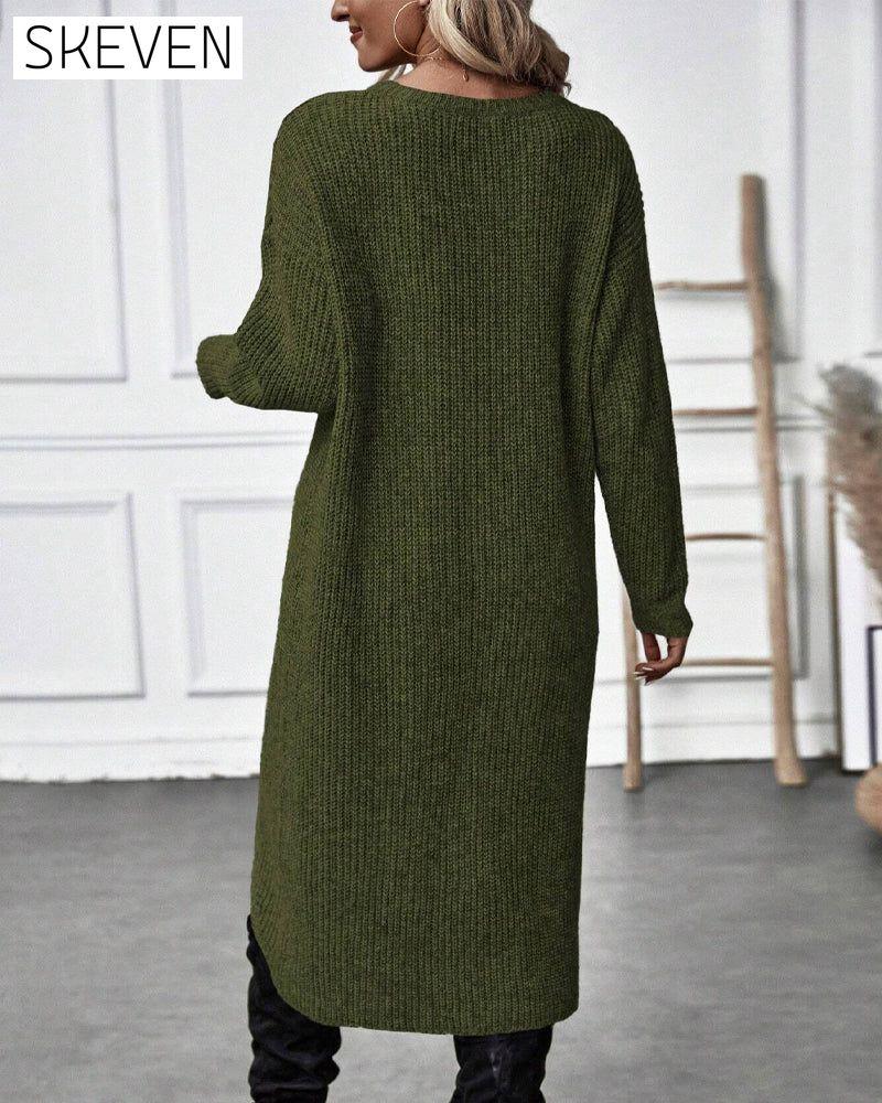 Strickkleid in Unifarbe mit unregelmäßigem Saum