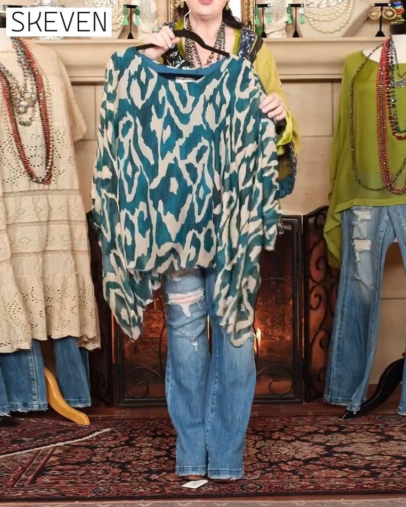 Batwing Sleeve Print Long Sleeve Blouse