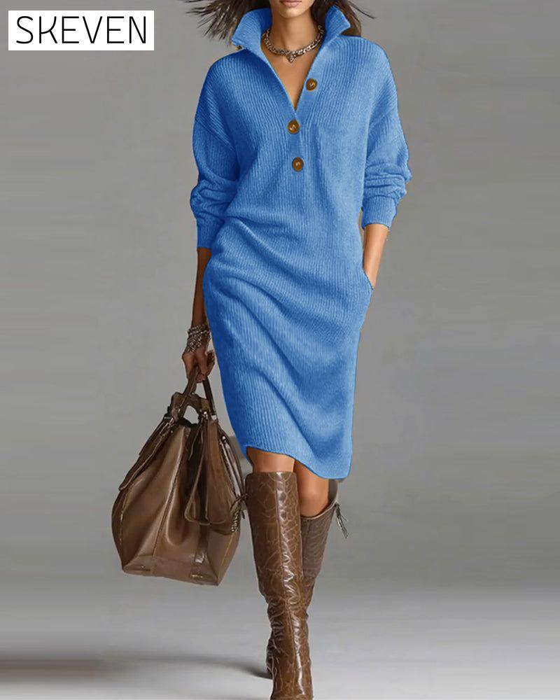 Lässiges, einfarbiges Strickkleid für Herbst und Winter