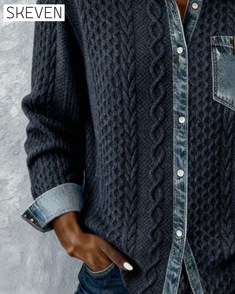 Chemise patchwork en denim à manches longues