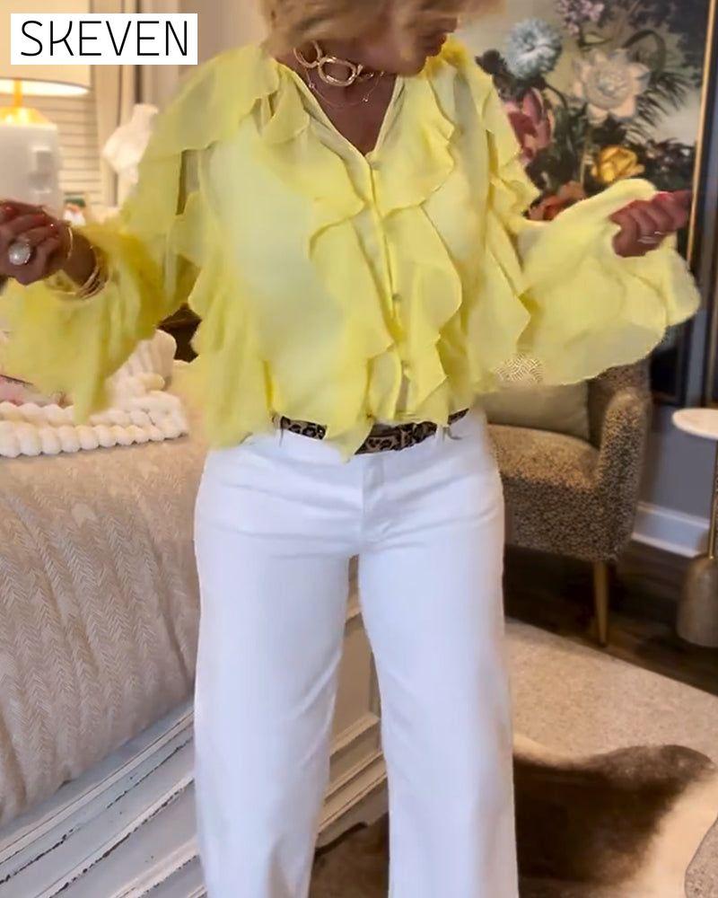 Ruffled Flowy Solid Color Shirt