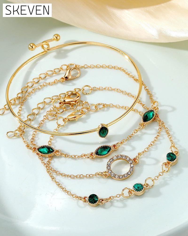 Circle rhombus rhinestone bracelet set of four