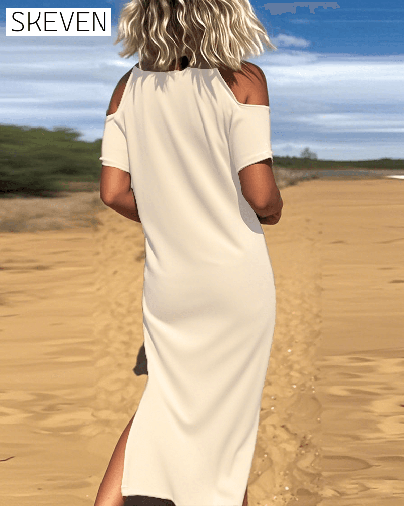 Modisches, lässiges, schulterfreies, figurbetontes Kleid