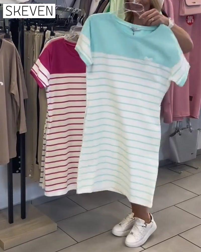 Crew Neck Casual Striped Dress