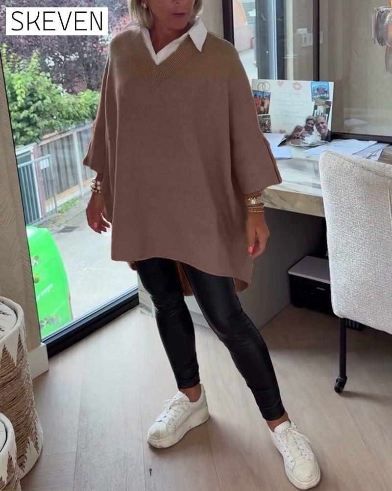 V-Neck Buttoned Asymmetrical Jumper