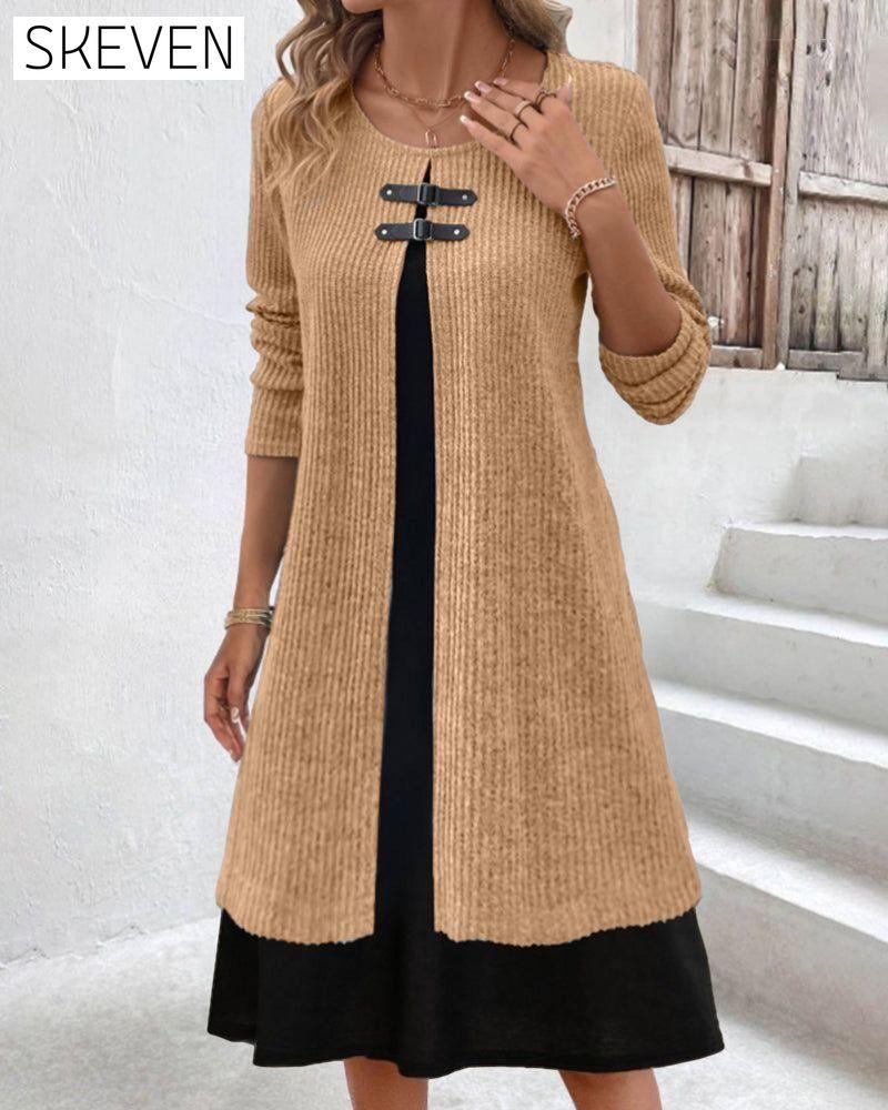 Patchwork rib long sleeve dress 2023 f/w 23BF casual dresses Clothes Dresses