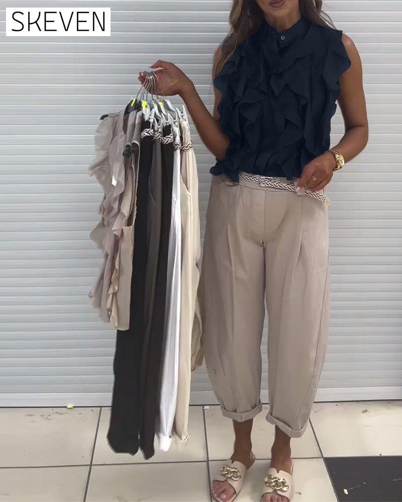Designer Ruffle Sleeveless Tank Top