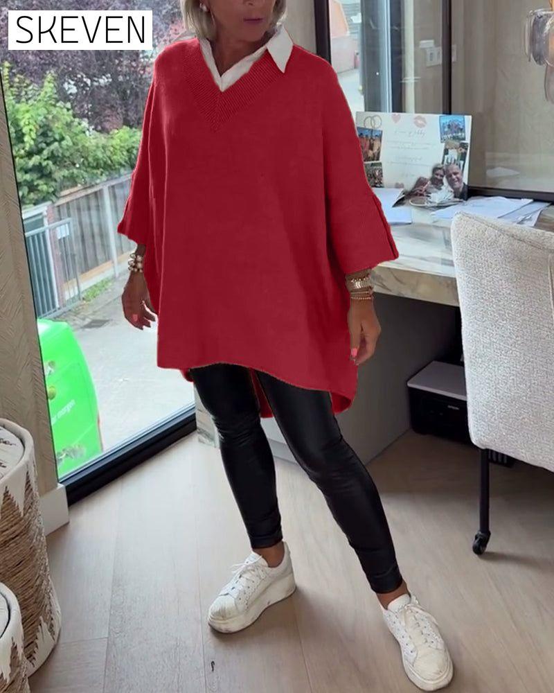 V-Neck Buttoned Asymmetrical Jumper