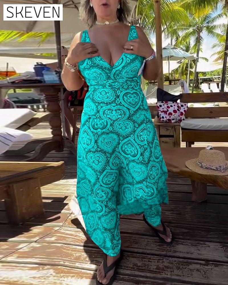 Strapless Heart Holiday Print Swimsuit
