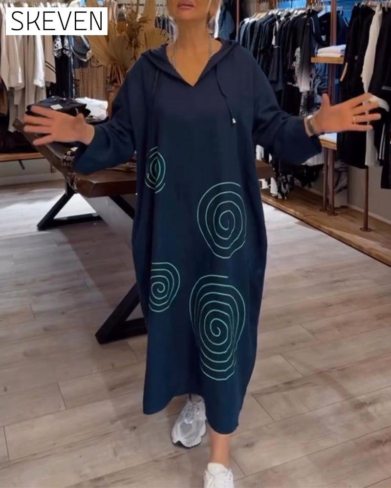 Kapuzenkleid mit langen Ärmeln, lockerer Passform