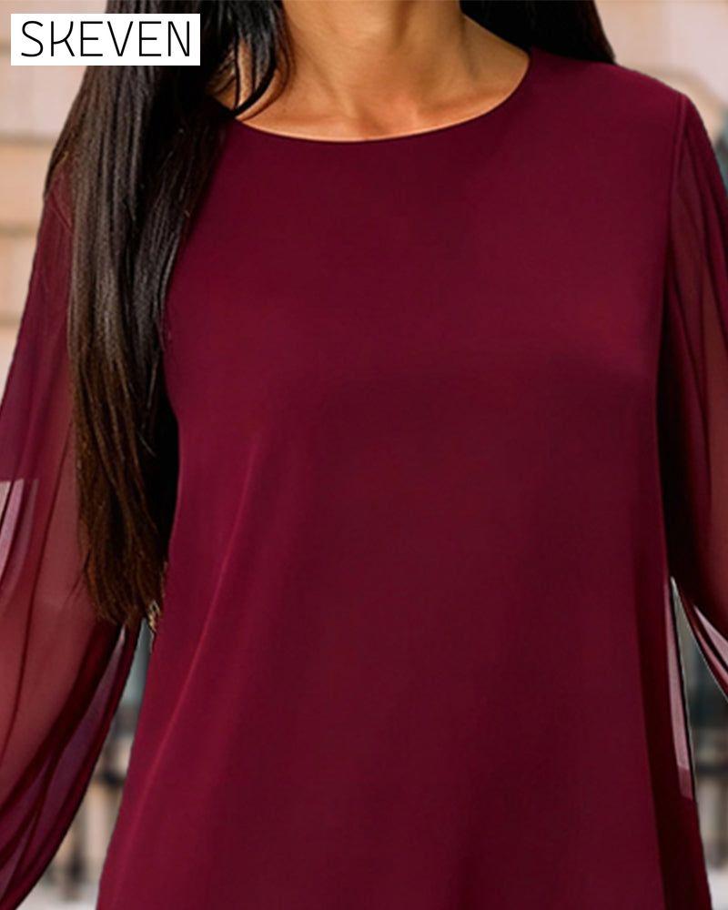 Beaded Puff Sleeve Crew Neck Blouse