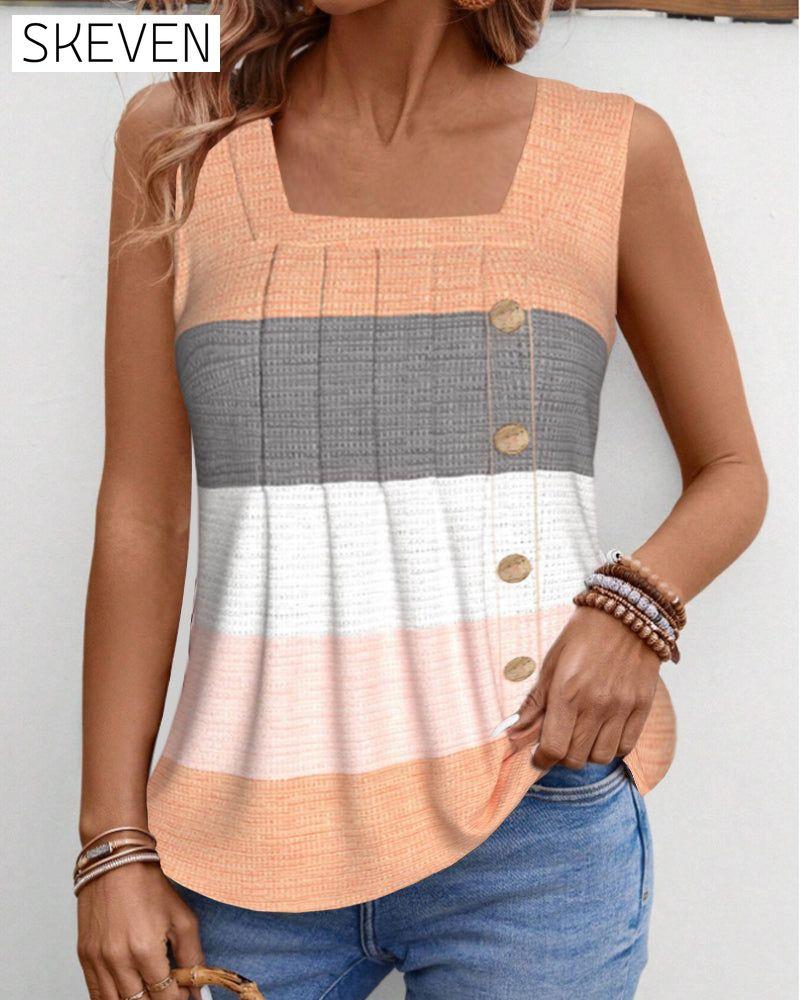 Gestreiftes, geknöpftes, plissiertes Tanktop