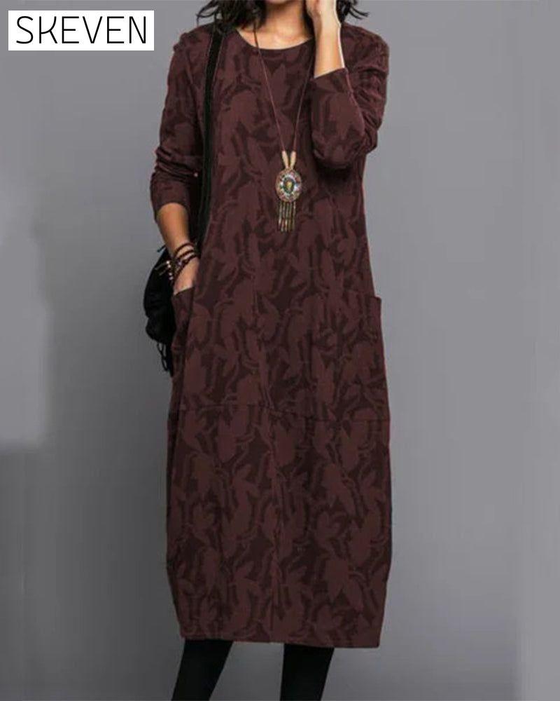 Patterned Dress with Long sleeves with Pockets Brown 2022 f/w 2023 F/W 23BF casual dresses Clothes discount Dresses
