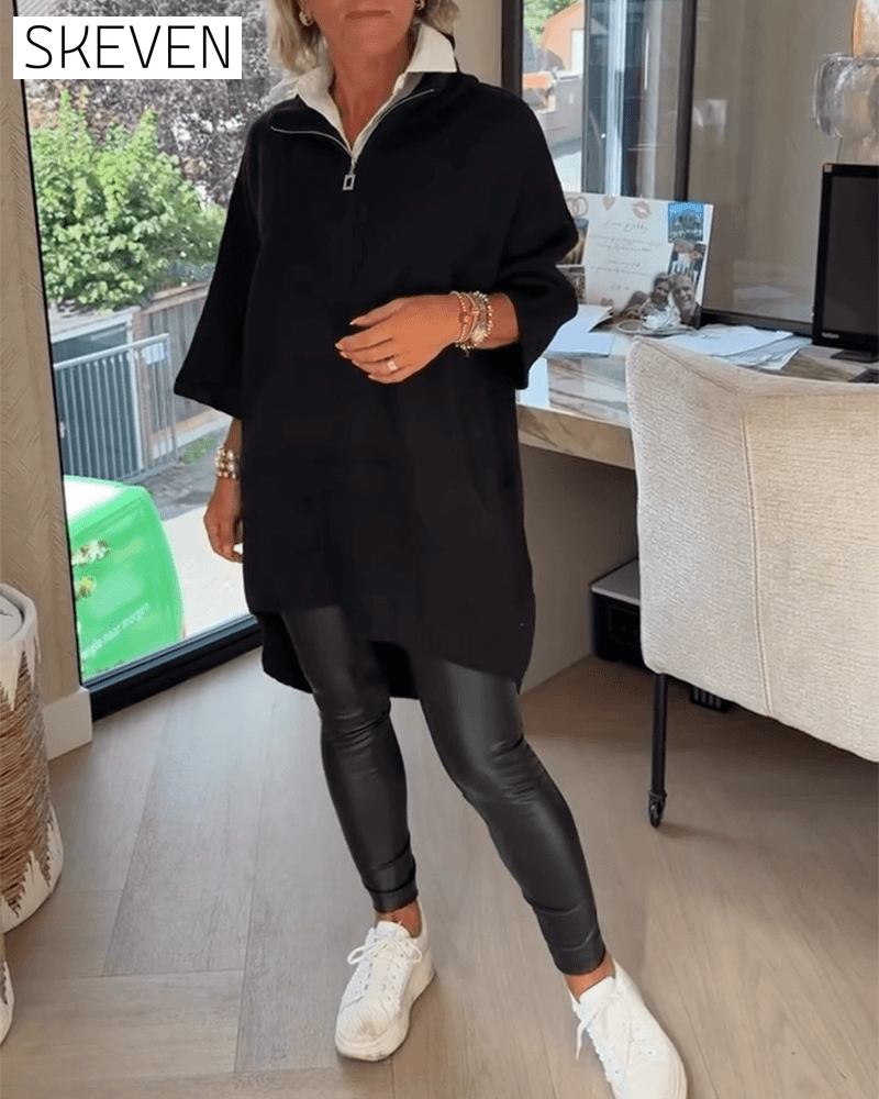 Stand Collar Half-Zip Loose Pullover