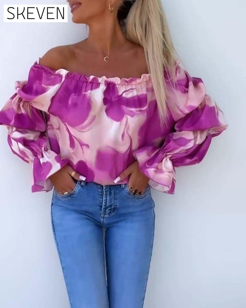 Colorful printed one-shoulder casual top
