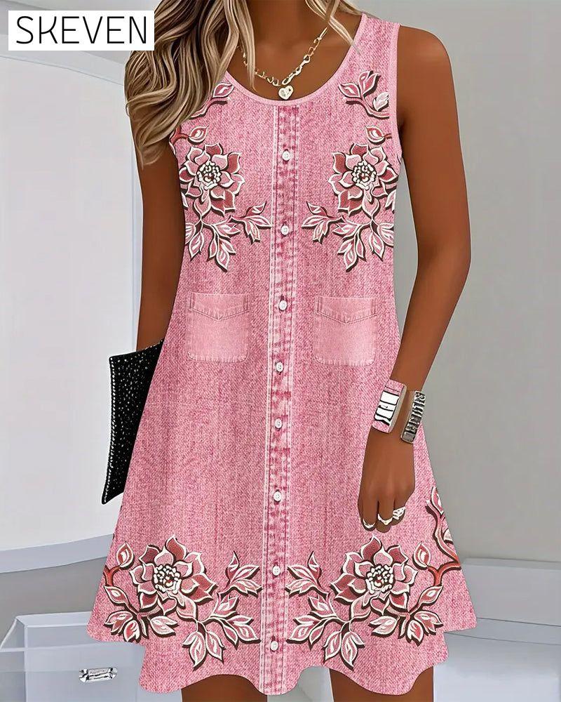 sleeveless Imitation Denim Dress