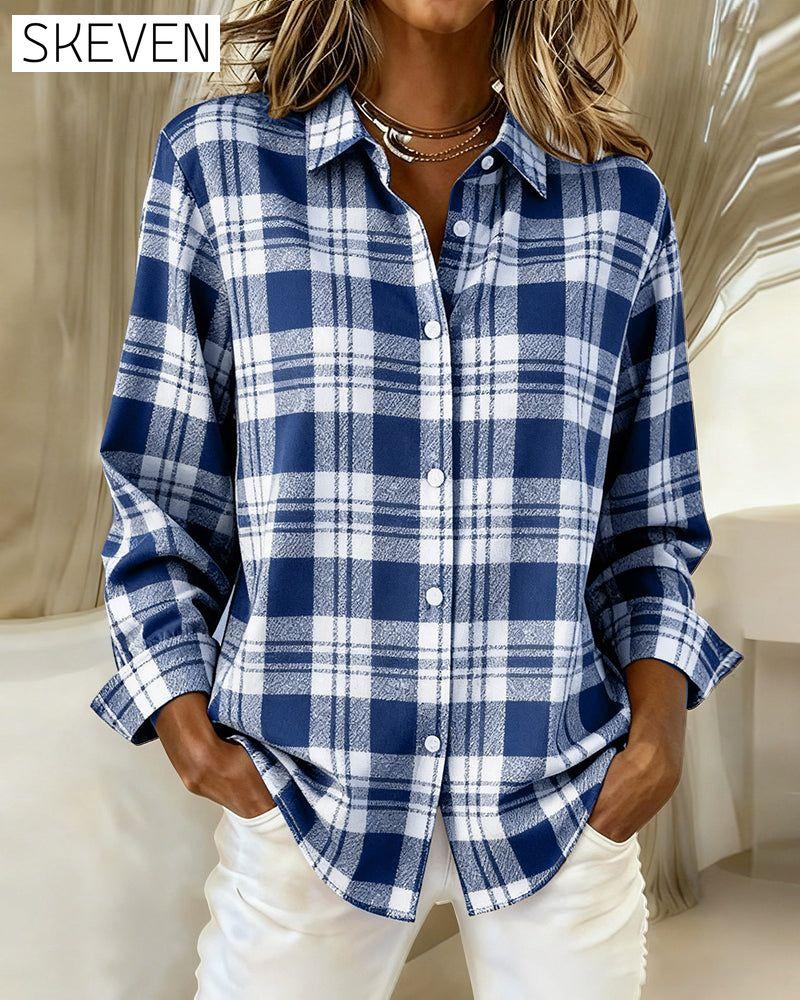 Plaid Fashionable Long-Sleeved Blouses