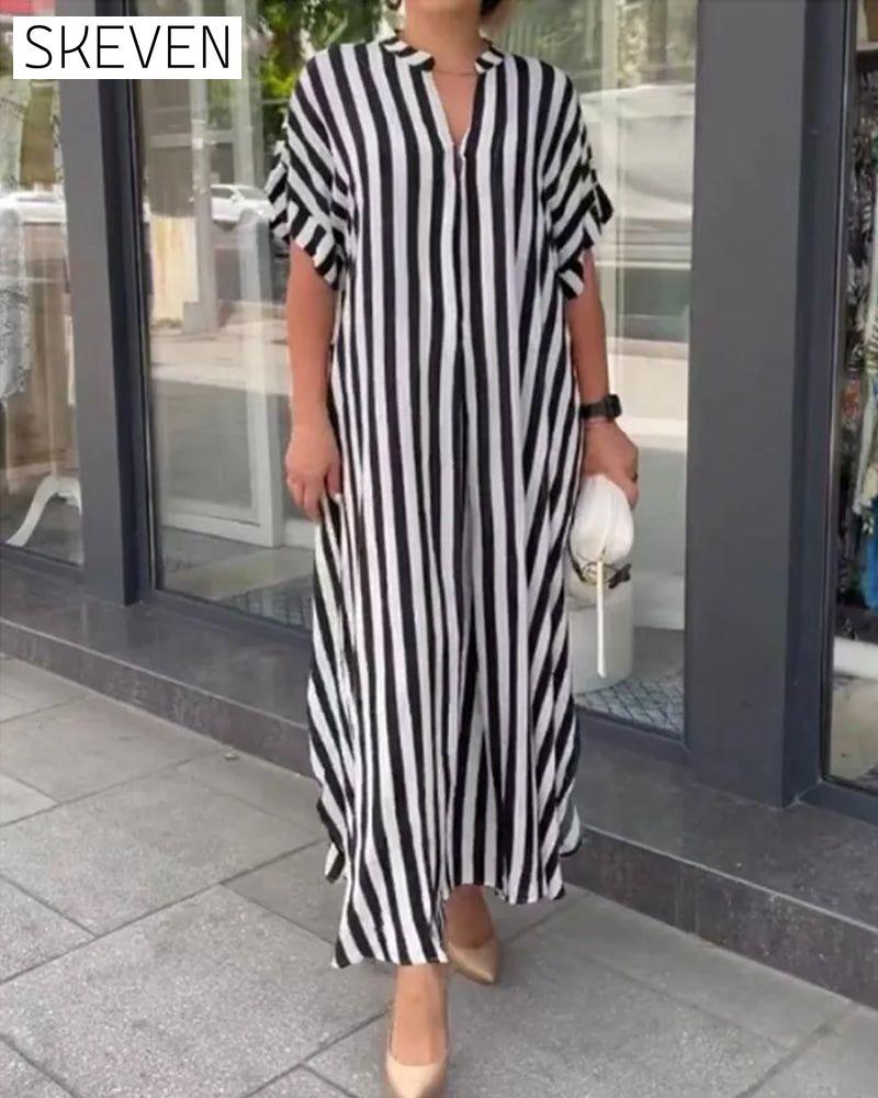 V-neck Shirt Dress in Stripe Print Black 23BF Casual Dresses Clothes Dresses SALE Spring Summer