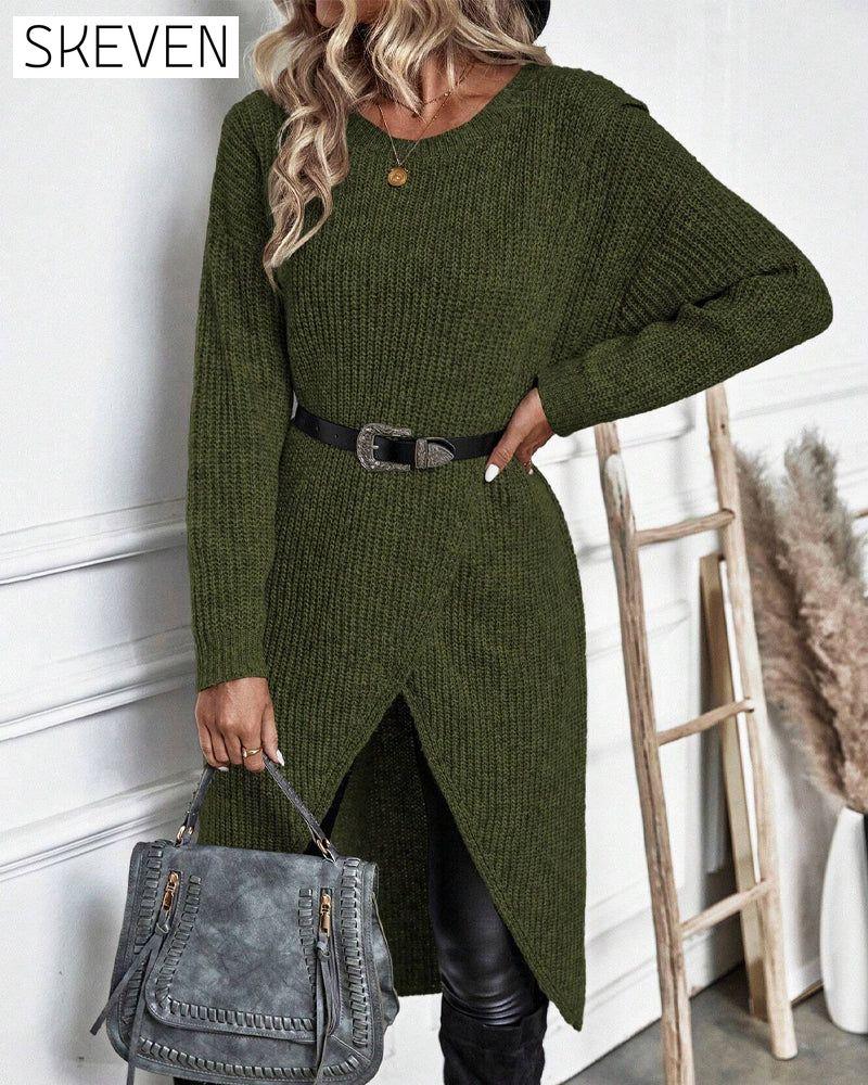 Strickkleid in Unifarbe mit unregelmäßigem Saum