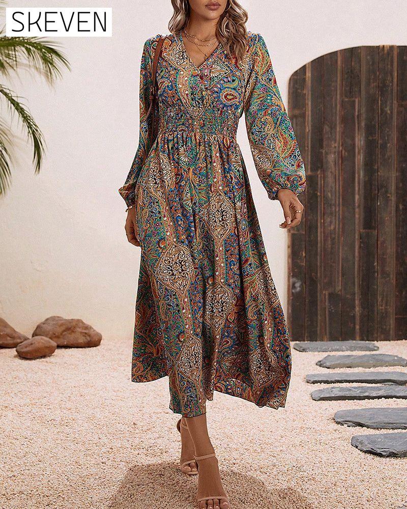 Multicolored paisley print elegant dress 23BF Casual Dresses Clothes Dresses Elegant Dresses Spring Summer