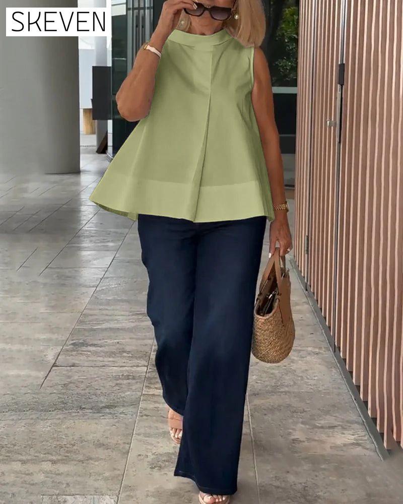 Sleeveless Solid Color Simple Blouse