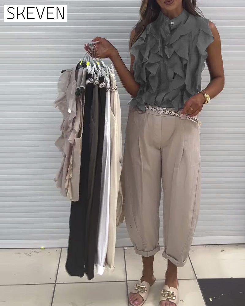 Designer Ruffle Sleeveless Tank Top