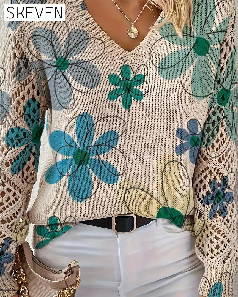 V-Neck Openwork Knit Jumper