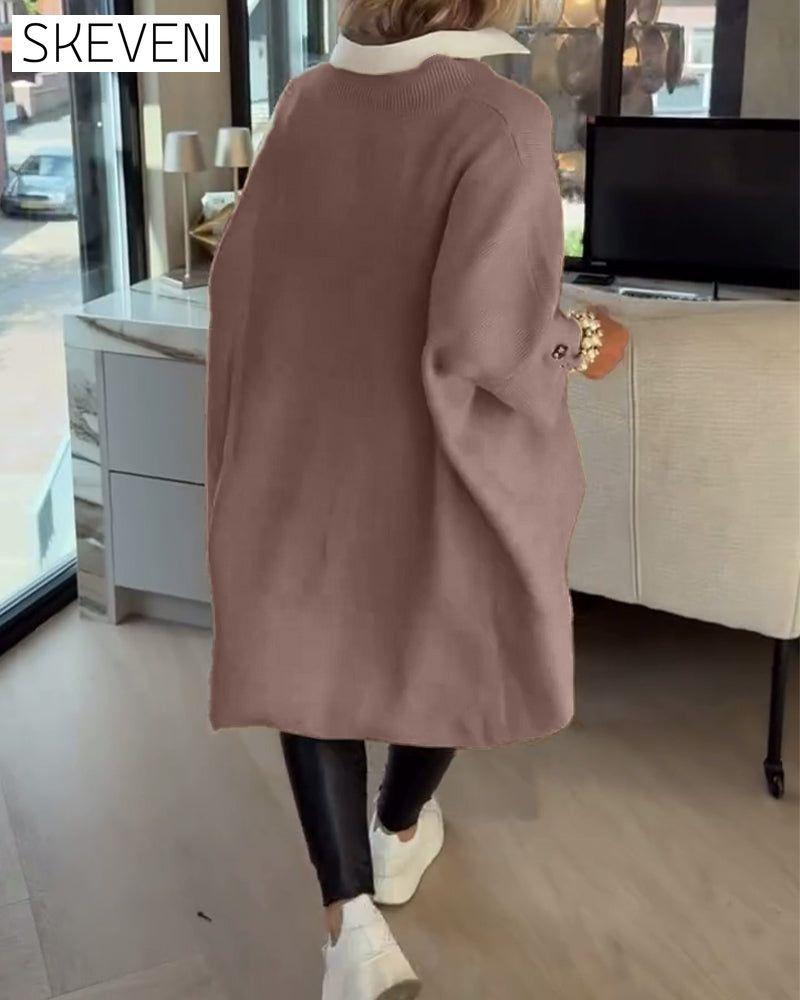 V-Neck Buttoned Asymmetrical Jumper