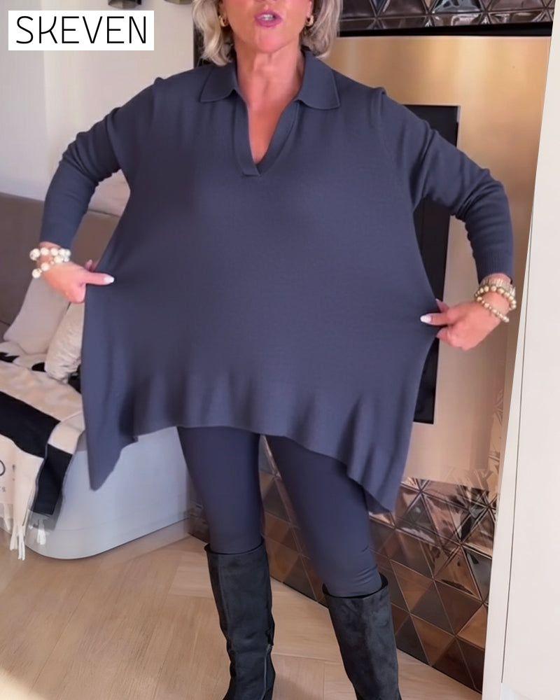 Irregular Lapel Long-Sleeved Top