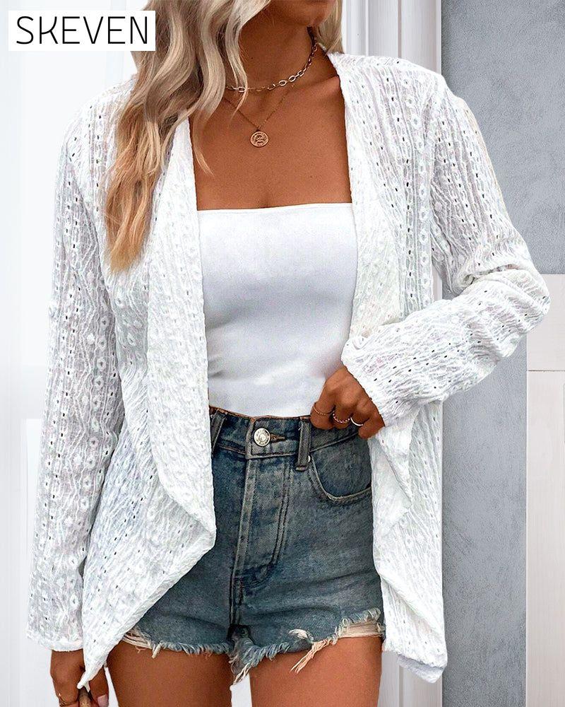 Elegante Strickjacke in Unifarbe mit Hohlsaum