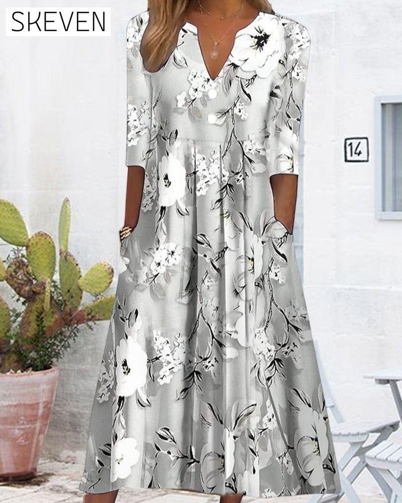 V-neck floral print pocket dress 23BF Casual Dresses Clothes Dresses Spring Summer