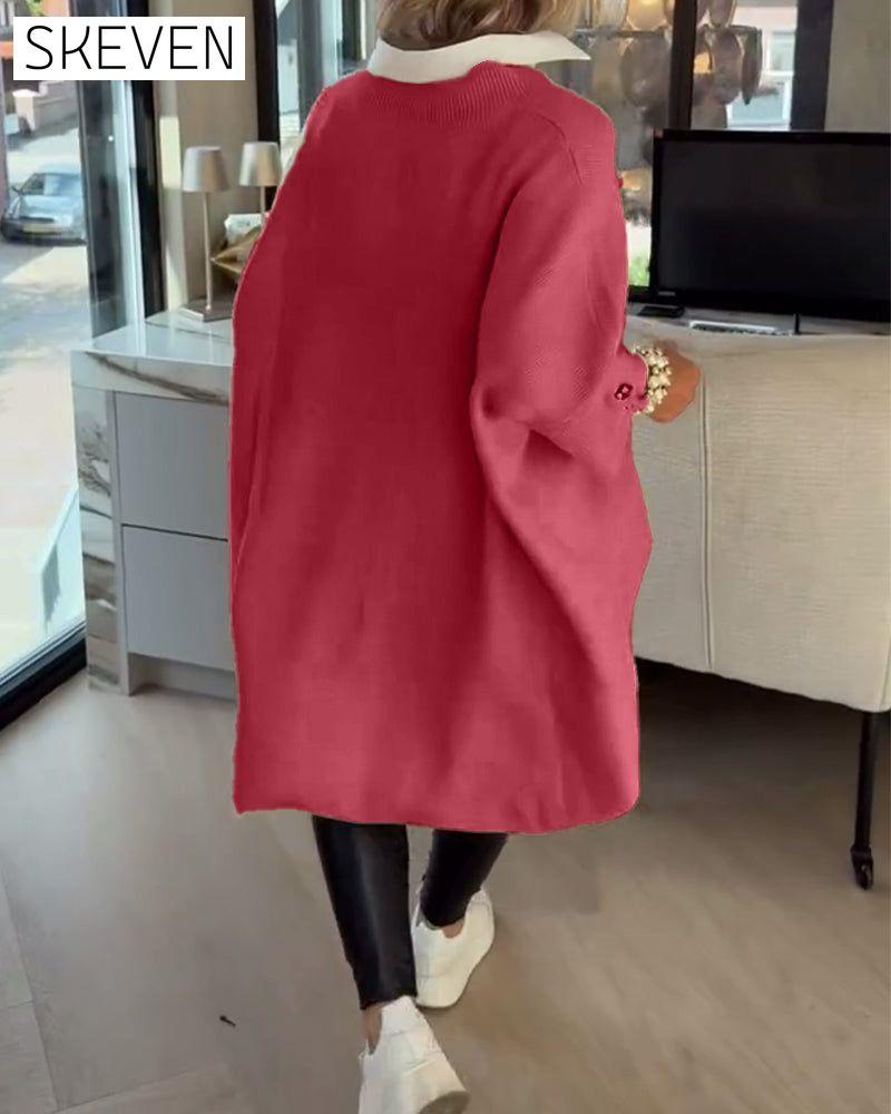 V-Neck Buttoned Asymmetrical Jumper
