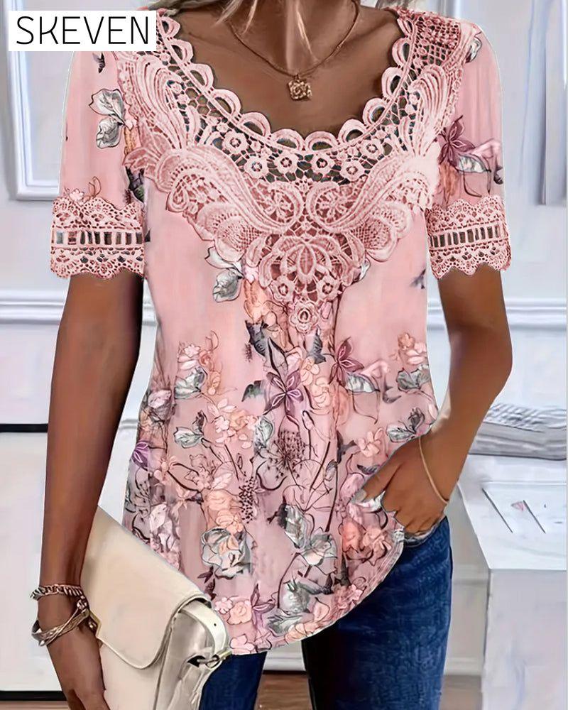 Modisches Kurzarm-T-Shirt mit Blumenmuster