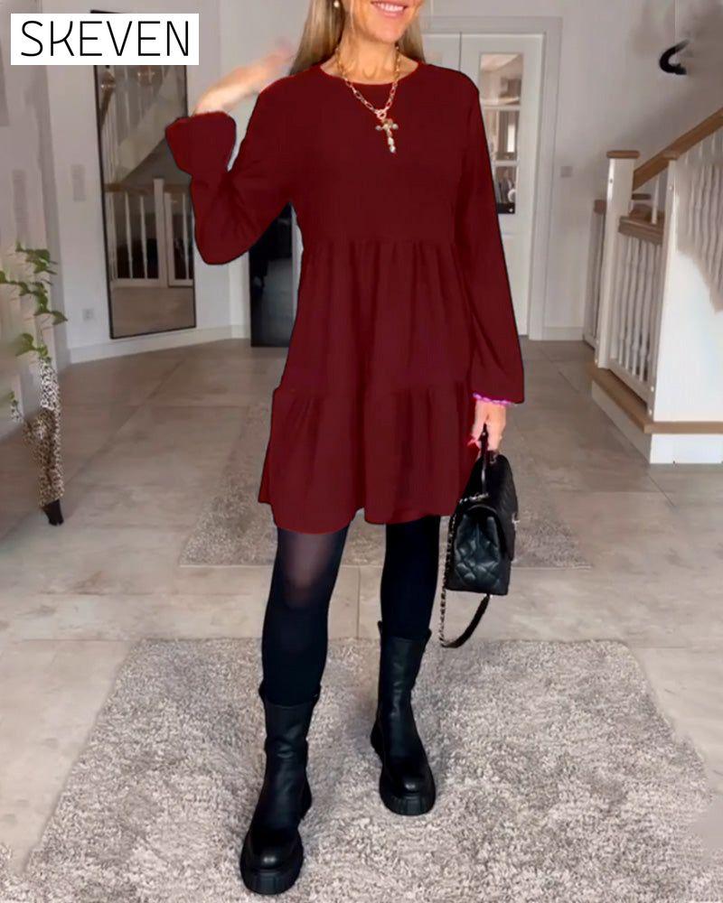 Simple solid color long sleeve dress
