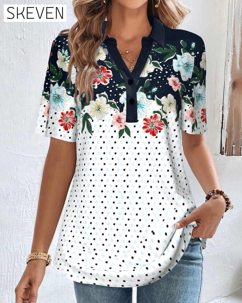 Bluse mit V-Ausschnitt und Blumenmuster