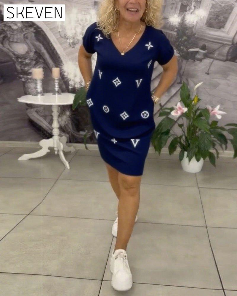 Fashion V-Neck Short-Sleeved Dress