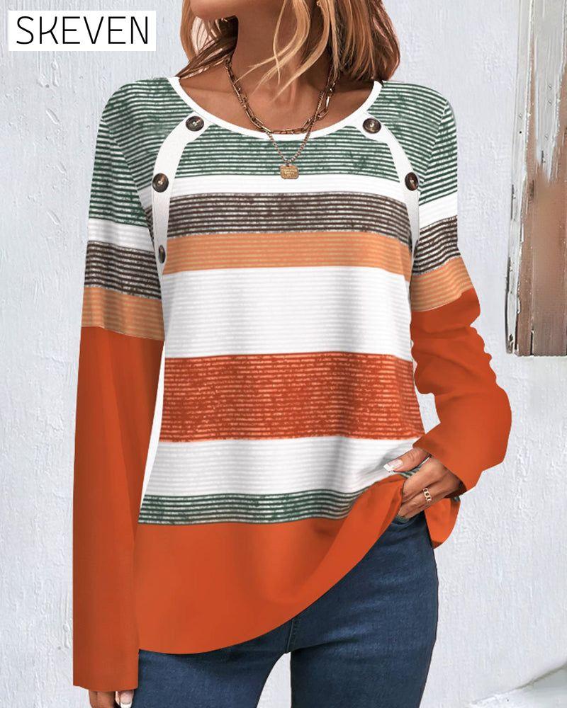 Gestreiftes Raglan-Top mit Farbblockmuster
