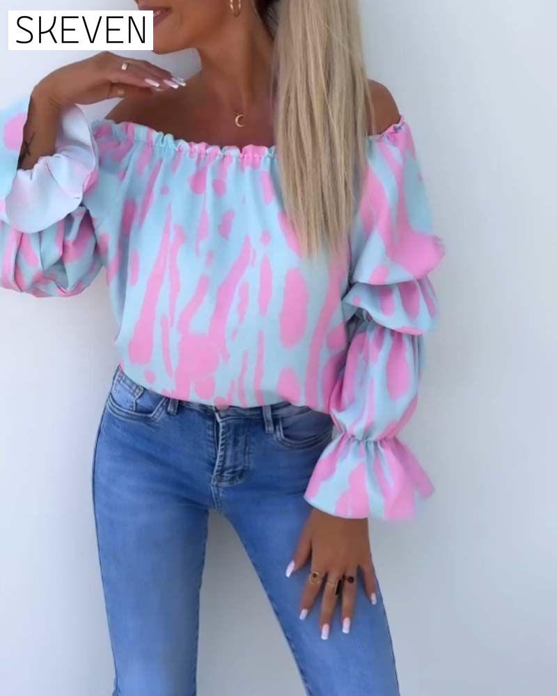 Colorful printed one-shoulder casual top
