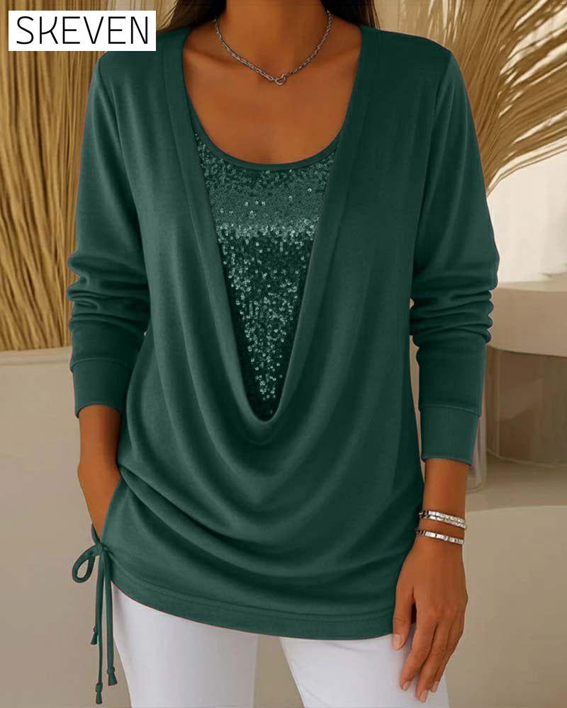 Sequin Contrast Color Faux Two-Piece Top