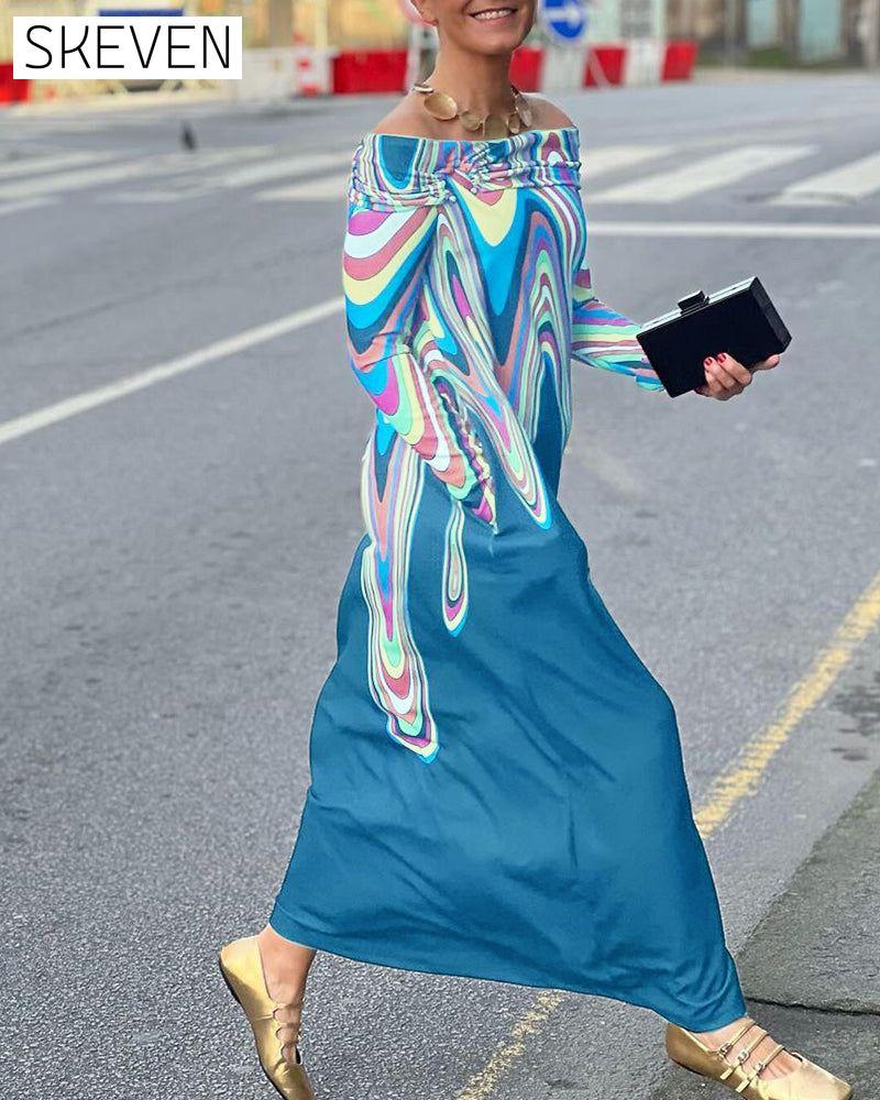 Long sleeve off shoulder elegant maxi dress