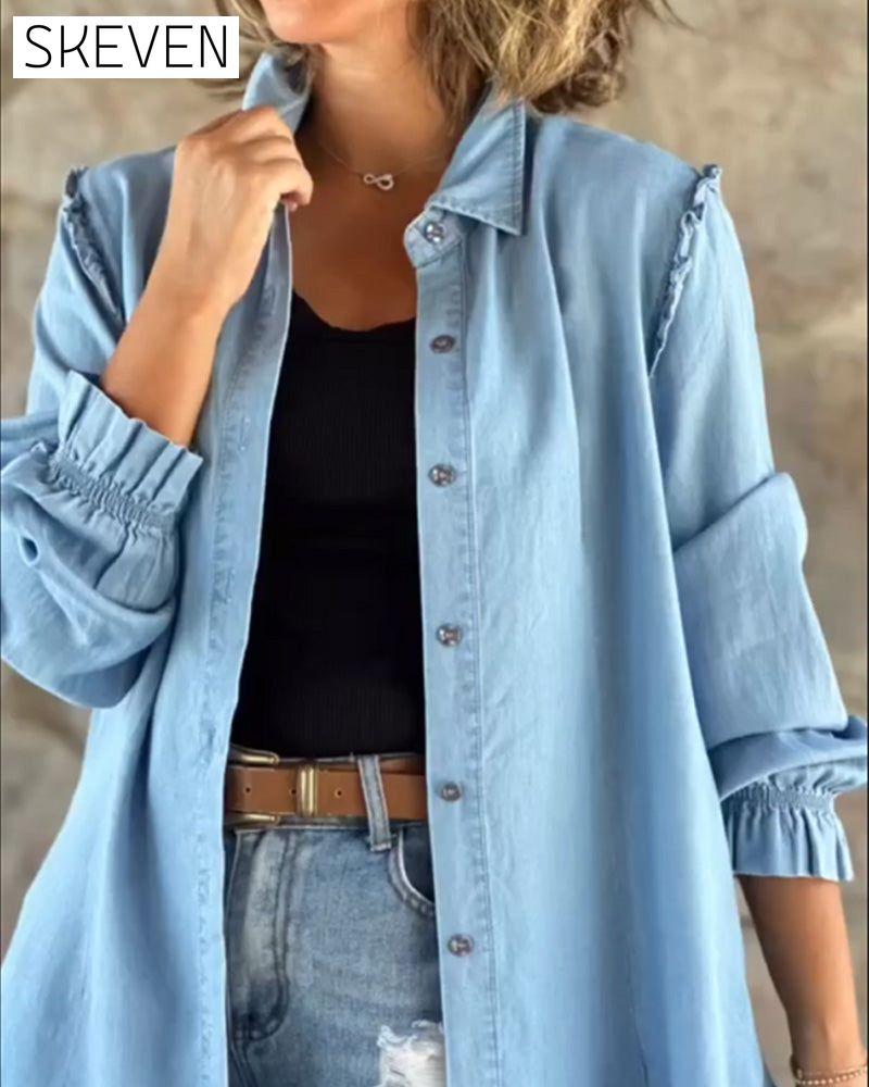 Einfarbiges Jeans-Langarmshirt