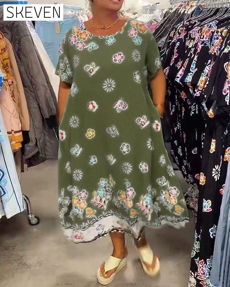 Oversized bedrucktes, lockeres Kleid