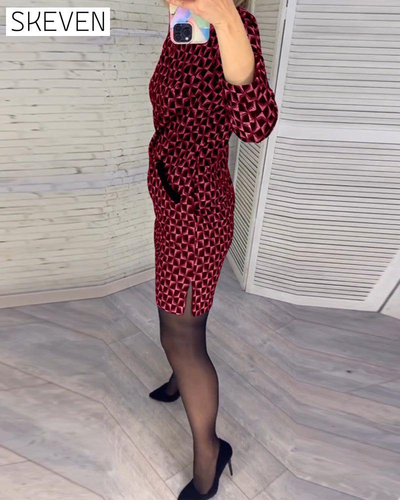 Kleid mit Argyle-Muster und langen Ärmeln
