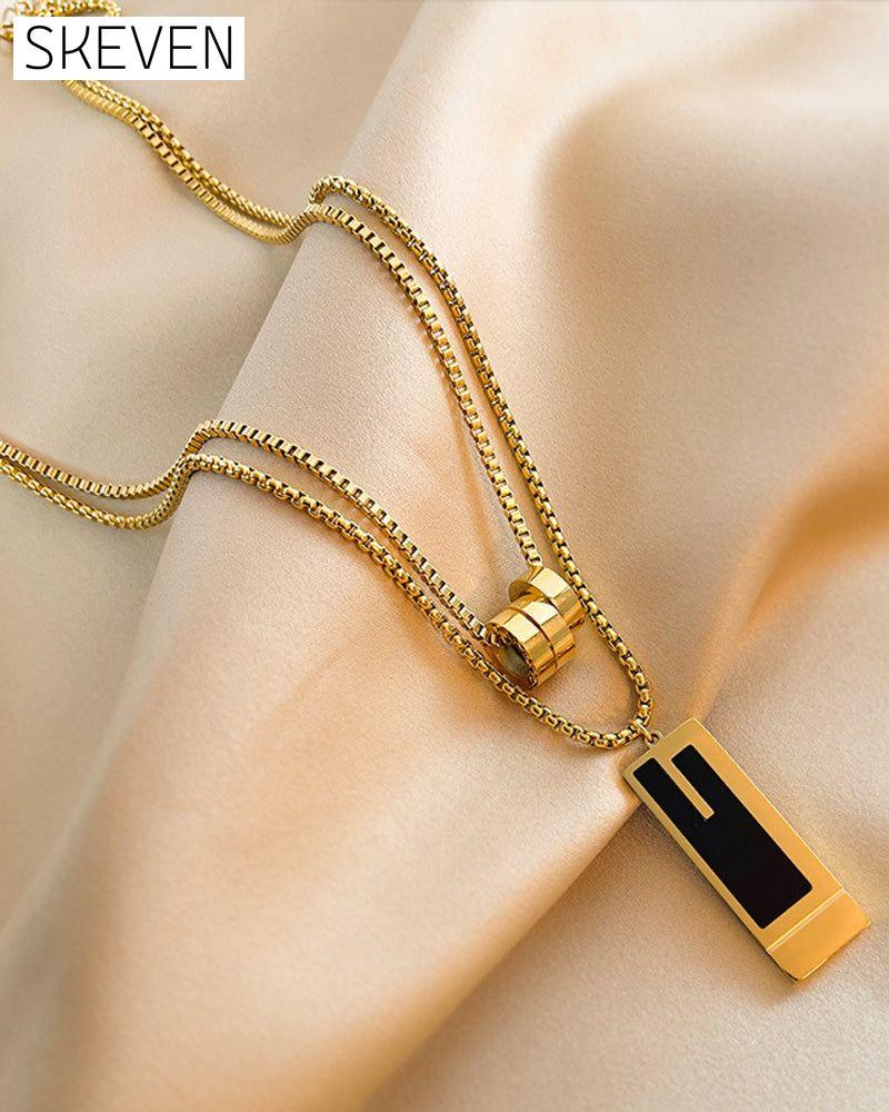 Double long necklace in titanium steel
