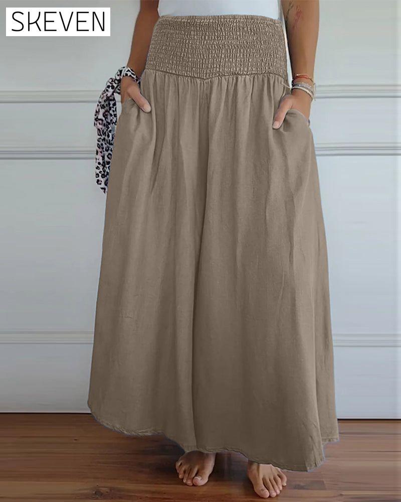 Elastic waist wide leg pants