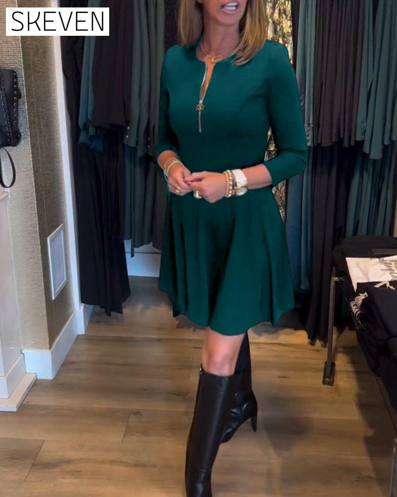 Solid color zipper elegant dress