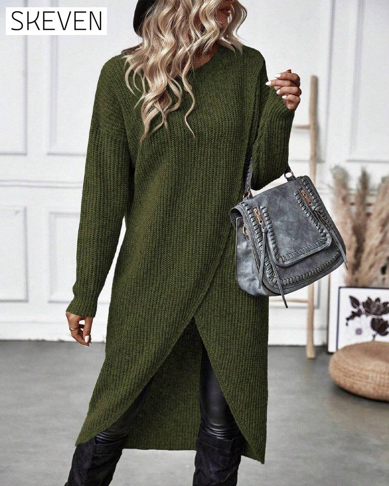 Strickkleid in Unifarbe mit unregelmäßigem Saum