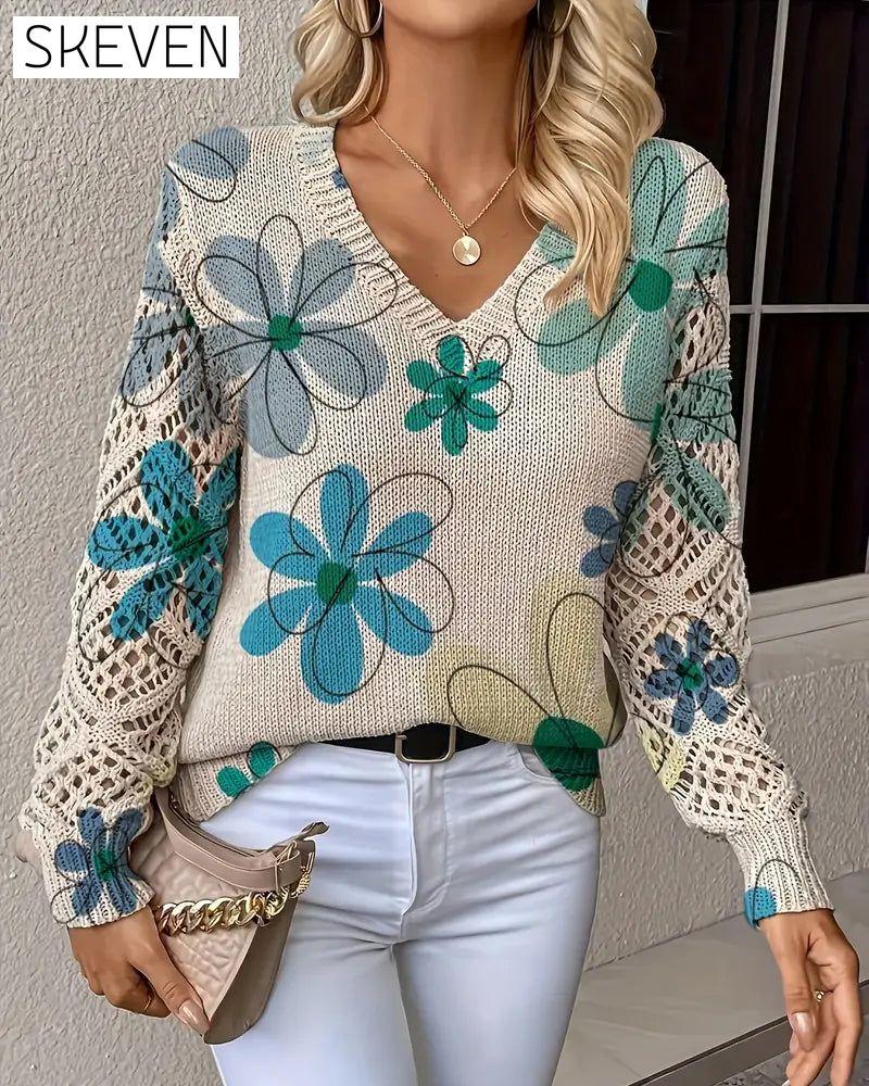 V-Neck Openwork Knit Jumper