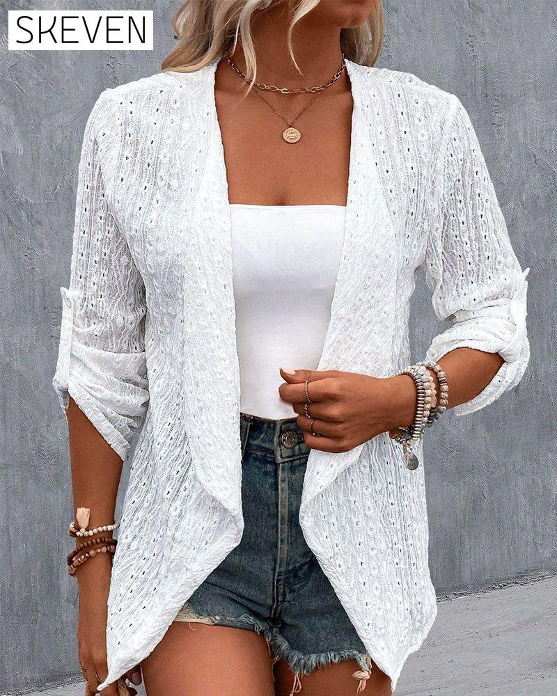 Elegante Strickjacke in Unifarbe mit Hohlsaum